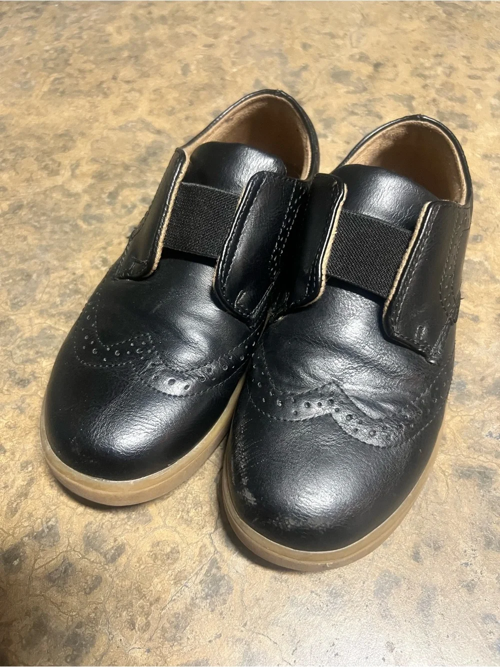 Kids Black Slip-On Dress Shoes with Tan Sole